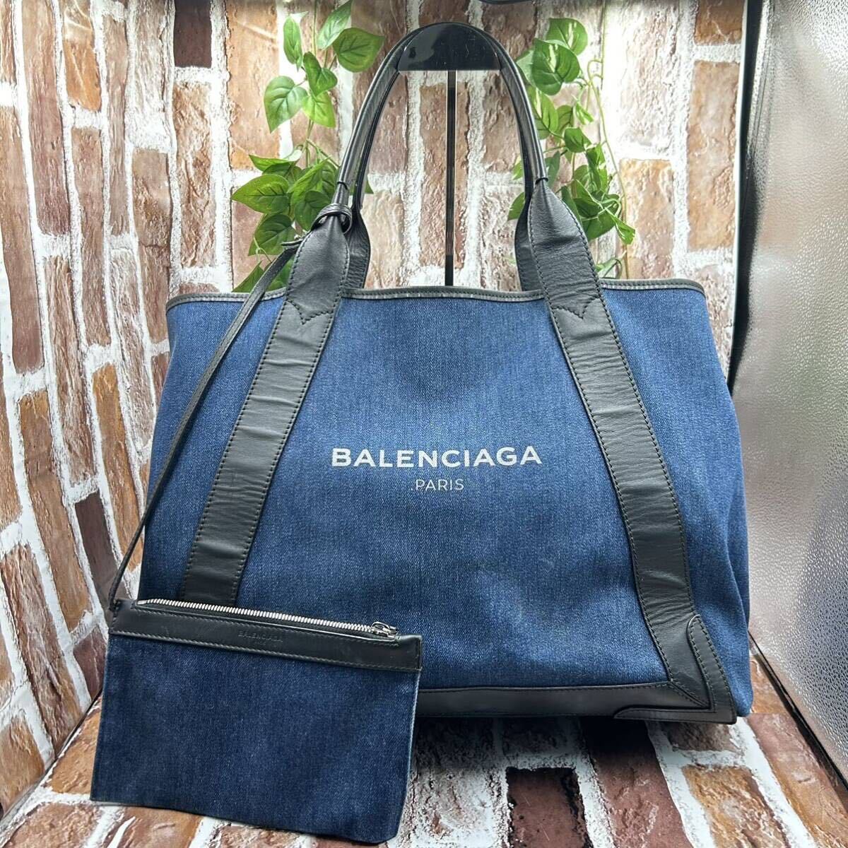 [ прекрасный товар ]BALENCIAGA Balenciaga большая сумка бегемот sL ручная сумочка большая вместимость плечо .. бизнес Denim синий женский мужской 