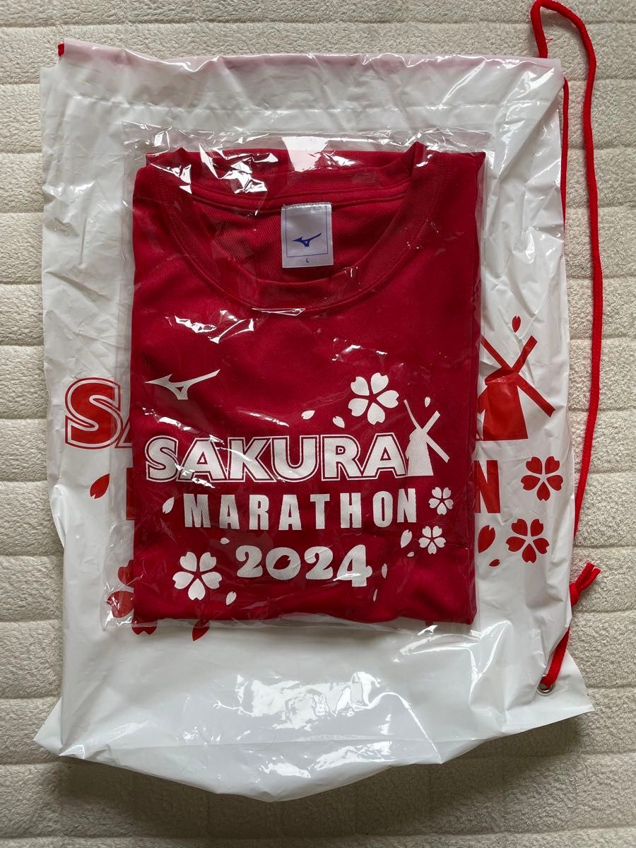 佐倉マラソン参加賞Tシャツ　ミズノ製Lサイズ　配布バッグ付き2