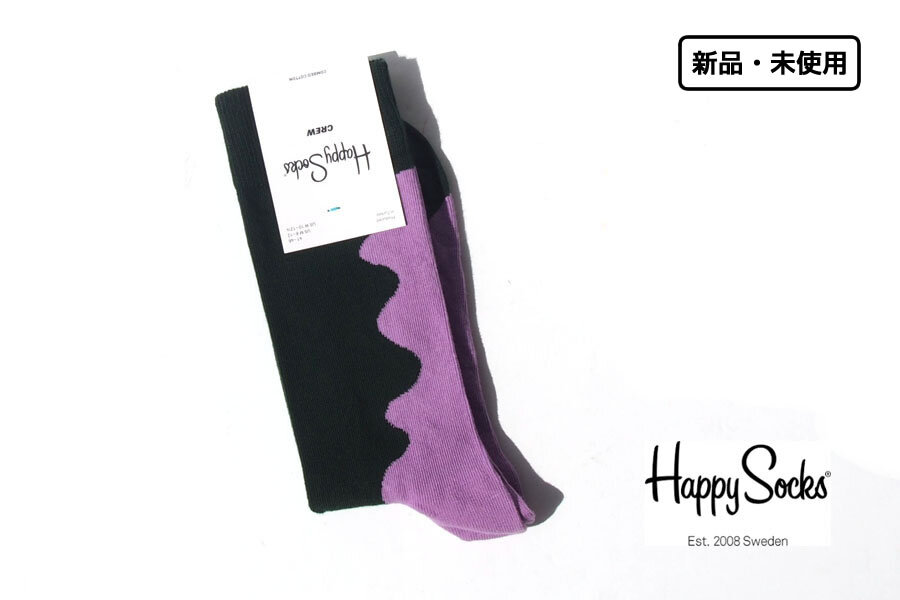 送料無料★新品｜未使用｜ハッピーソックス｜happy socks｜クルー丈カジュアルソックス｜ウェーブ柄｜Dark Green　Wave Sock｜10221083_画像1