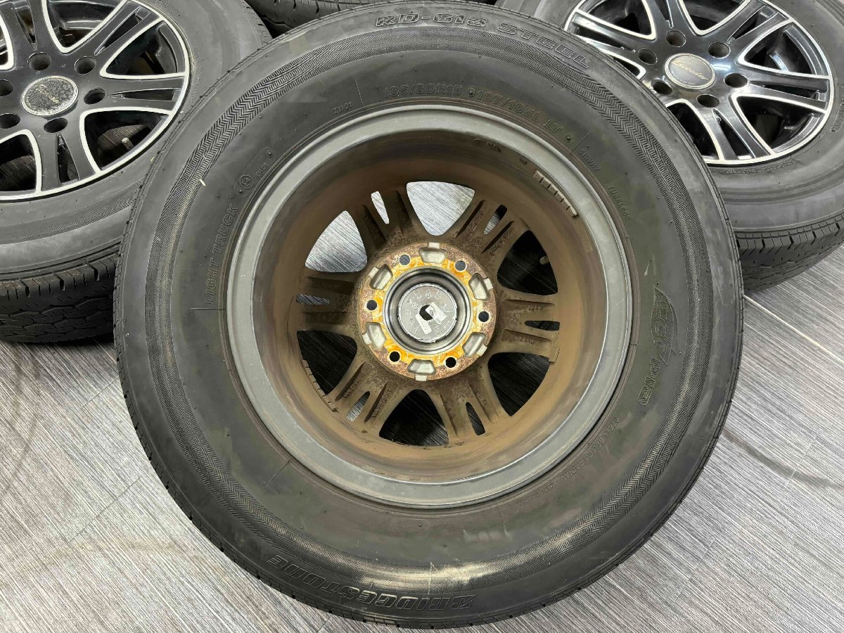  used *HOT STUFF Exceeder 15 -inch tire wheel 4 pcs set *15/6J/+33/139.7/6 hole / hub diameter approximately 107mm*195/80R15 107/105L LT* Hiace etc. 