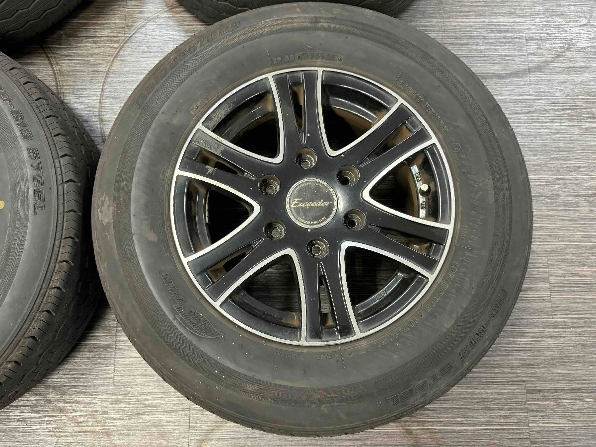  used *HOT STUFF Exceeder 15 -inch tire wheel 4 pcs set *15/6J/+33/139.7/6 hole / hub diameter approximately 107mm*195/80R15 107/105L LT* Hiace etc. 