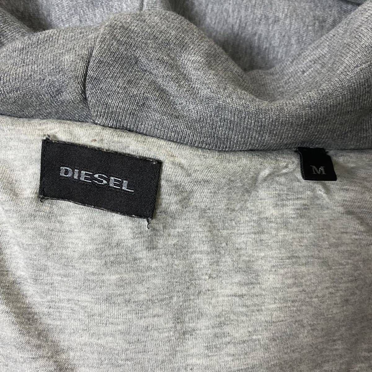 ディーゼル DIESEL デニム切替 ダメージ加工 ジップアップ パーカー ジャケット ブルゾン ロゴプレート Mサイズ グレー インディゴ メンズ_画像8