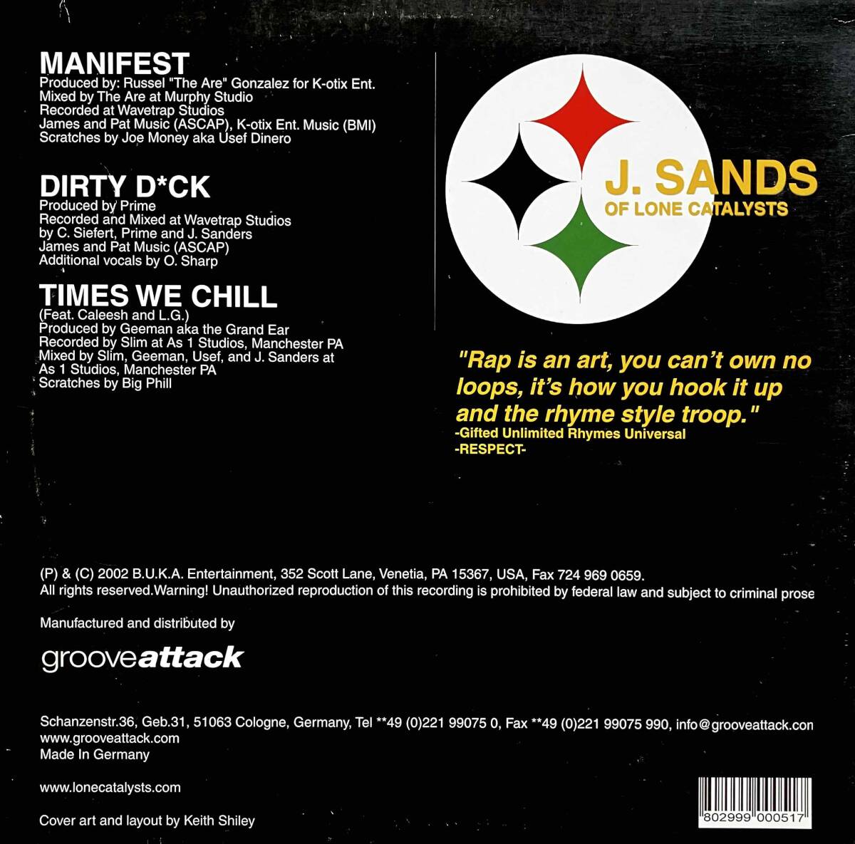 J. Sands / Manifest c/w Times We Chill【12''】2002 / GER / B.U.K.A. Entertainment / BUK 5 / 検索：333yen vinylの画像2