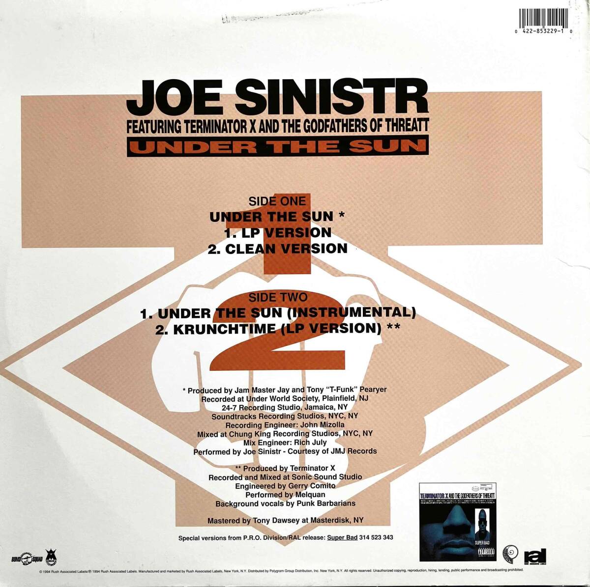 Joe Sinistr / Under The Sun【12''】1994 / US / P.R.O. Division / 853-229-1 / 検索：333yen vinyl_画像2