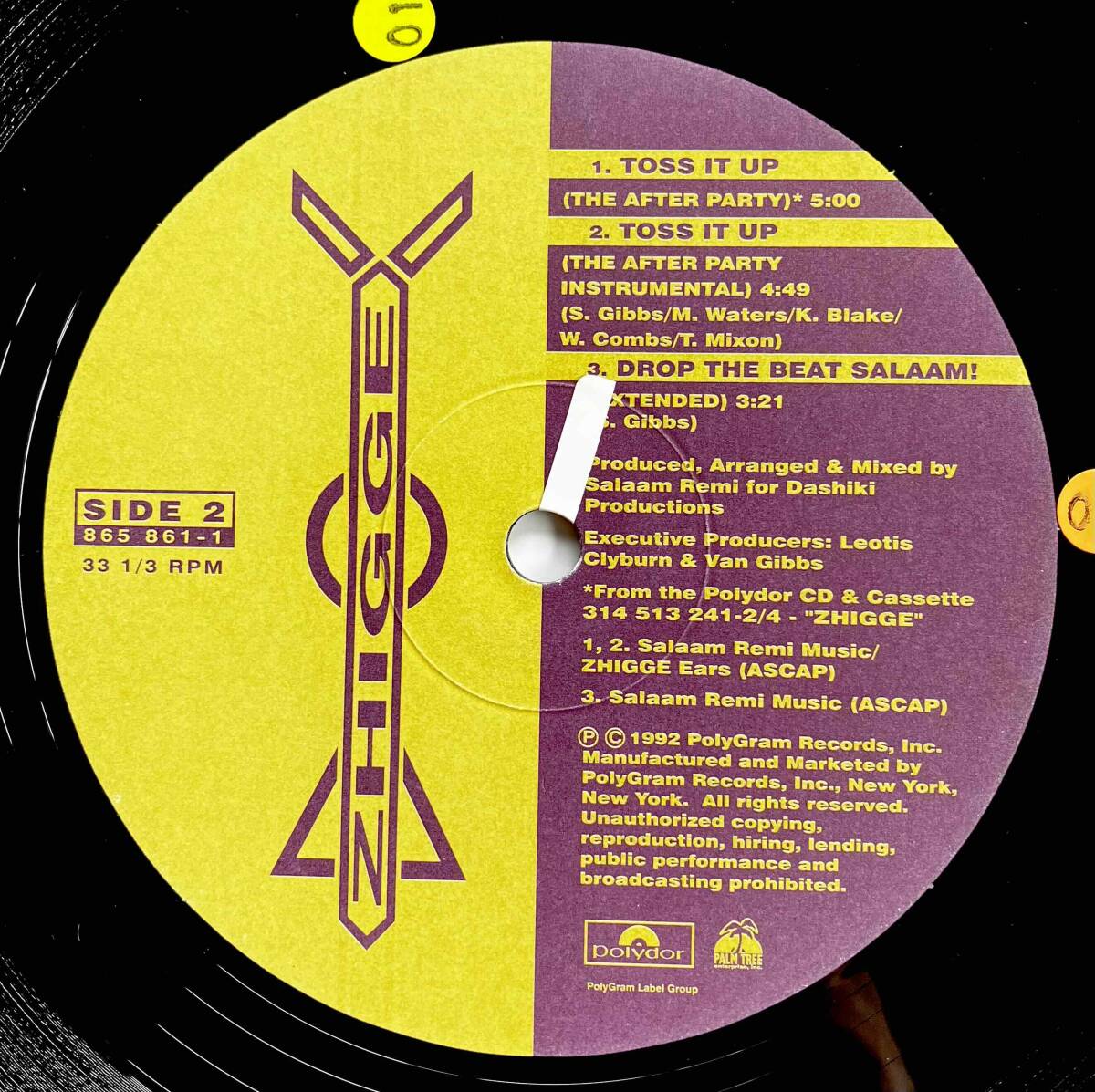Zhigge / Toss It Up【12''】1992 RE / JPN / Polydor / 865 861-1 / 検索：333yen vinylの画像2