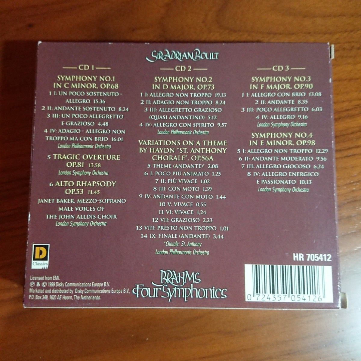 ブラームス交響曲全集《3CD》エードリアン・ボールド/ロンドン