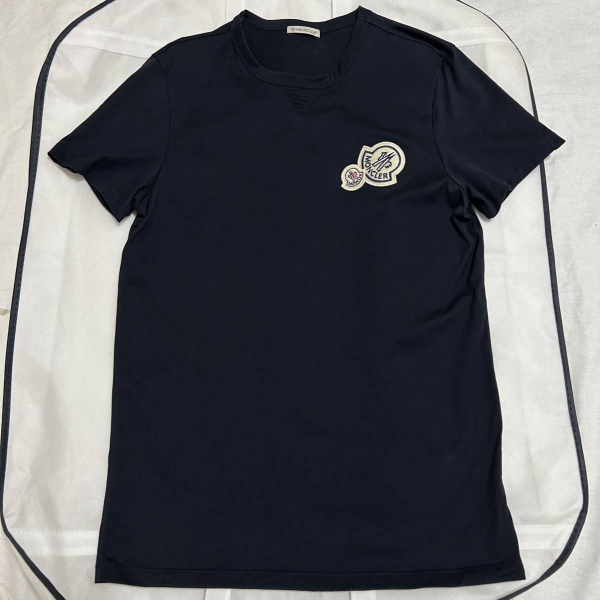 【美品】MONCLER モンクレール　半袖Tシャツ　ダブルワッペン　ネイビー　S_画像1