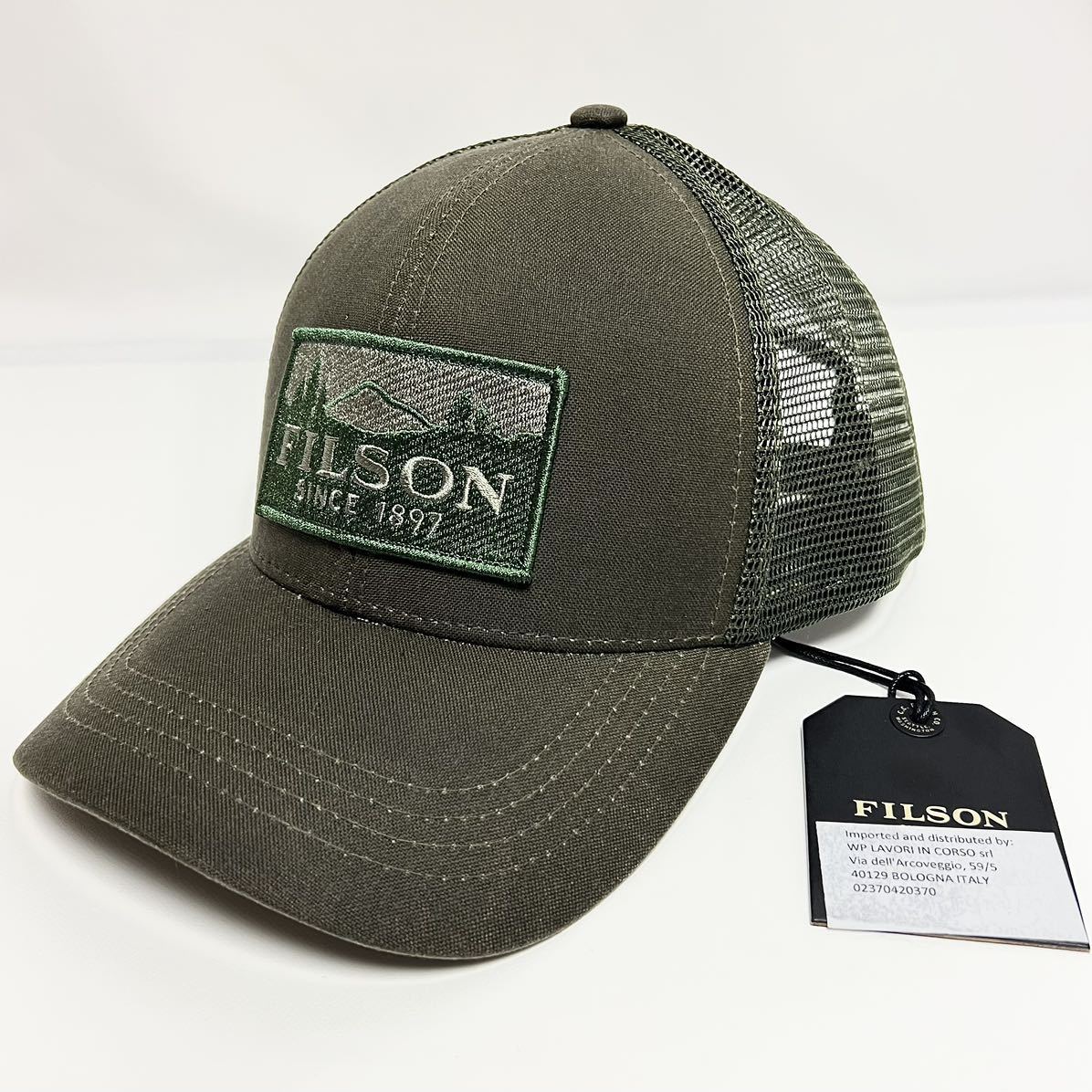 新品 FILSON フィルソン ロガー メッシュ キャップ 帽子 LOGGER MESH CAP ロゴ ロゴパッチ メッシュキャップ カーキ オリーブ オイル加工_画像1