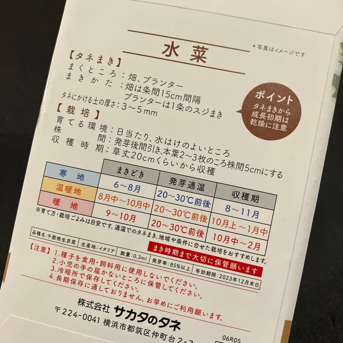 ⑤サカタのタネ 野菜の種 4袋  (小松菜3袋、水菜1袋)