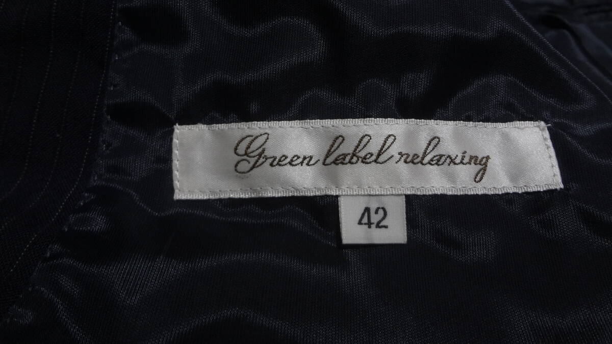 大処分セール☆165cmW78cm★ユナイテッドアローズ/GREEN LABEL RELAXING★2Bスリムスーツ/濃紺グレー織りストライプ★ピークドラペル_画像4