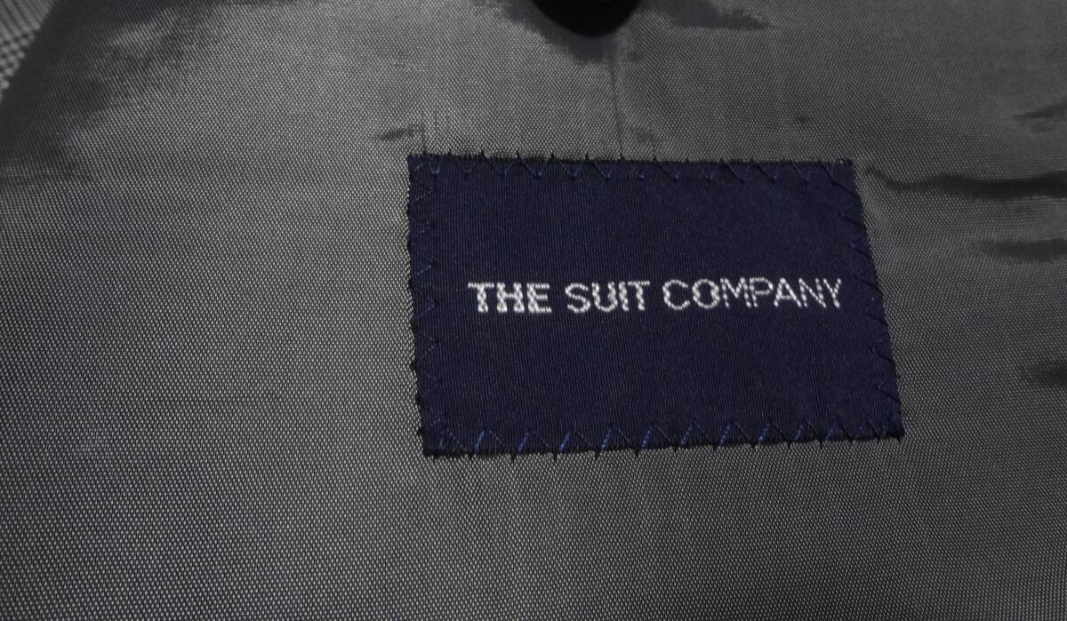 大処分セール☆美品175cmW86cm★SUIT COMPANY☆スーツカンパニー★SUPERIOR★SUPER100s★上質3Bスーツ/グレー薄紺織チェック★シングル２釦_画像4