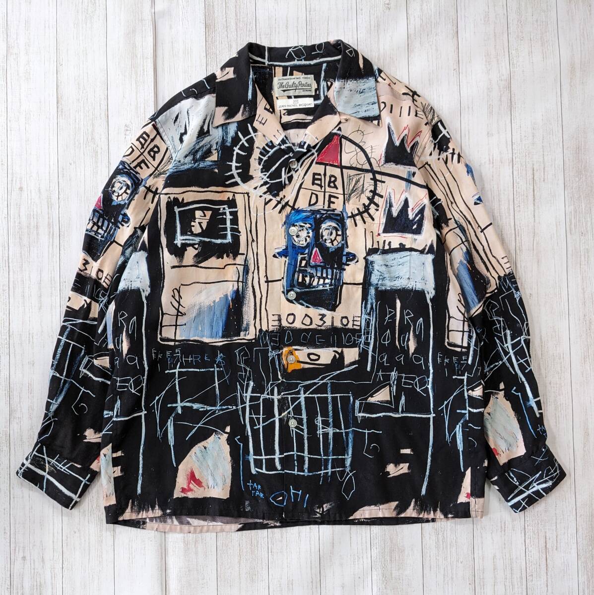 WACKO MARIA×Jean-Michel Basquiat/ワコマリア×バスキア/長袖アロハシャツ/オープンカラー/レーヨン/ビッグシルエット/SIZE L