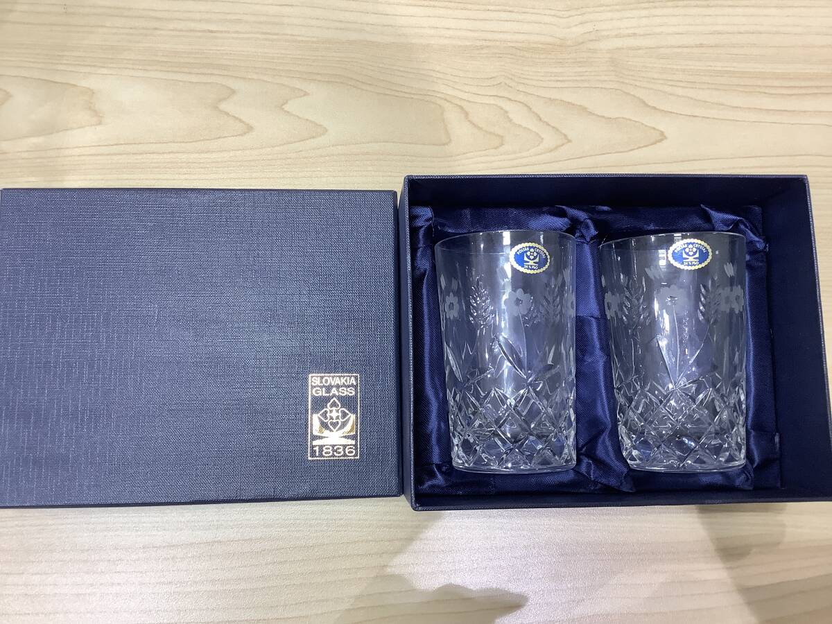 1215◆SLOVAKIA GLASS POLTAR CRYSTAL スロバキア 2客 ペアグラス 24％ PbO クリスタルガラス 現状品_画像1