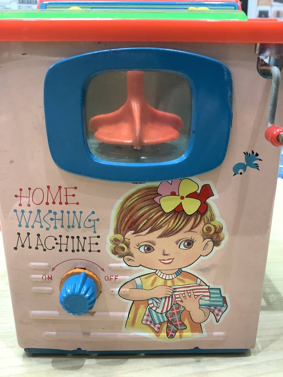 1332◆保管品 ヨネザワ MECHANICAL HOME WASHING-MACHINE WITH BELL 洗濯機 ブリキのおもちゃ 箱付き アンティーク品 レア 希少 昭和 _画像3