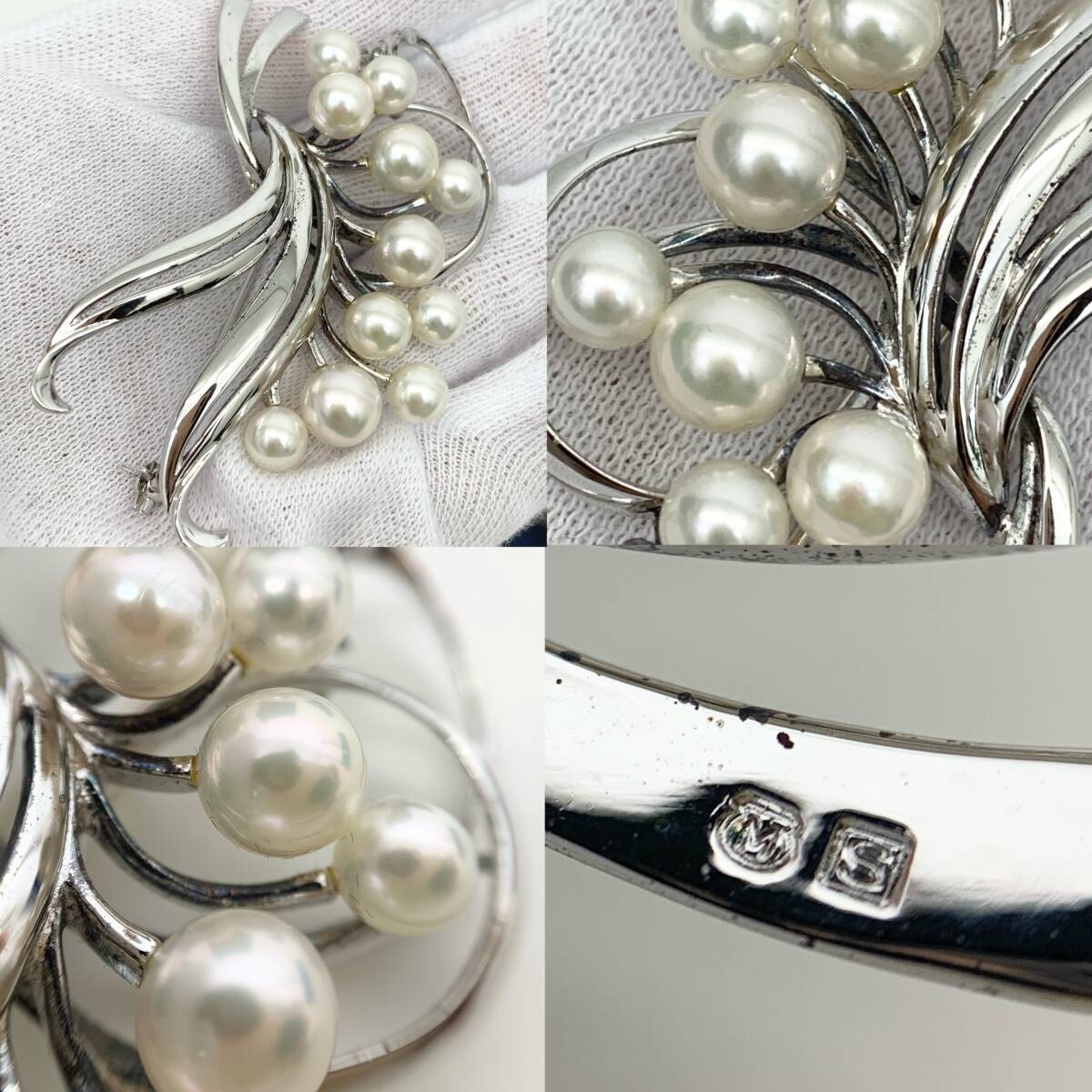 1円~! MIKIMOTO ミキモト パール ブローチ 2点 まとめ WGK14 SILVER シルバー 5.4-8.1mm 真珠 総重量 21.2g ペンダントトップ_画像9