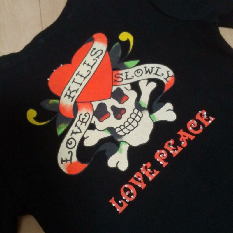 ☆LOVE PEACE☆スカル ラインストーン フライス生地 半袖 Tシャツ