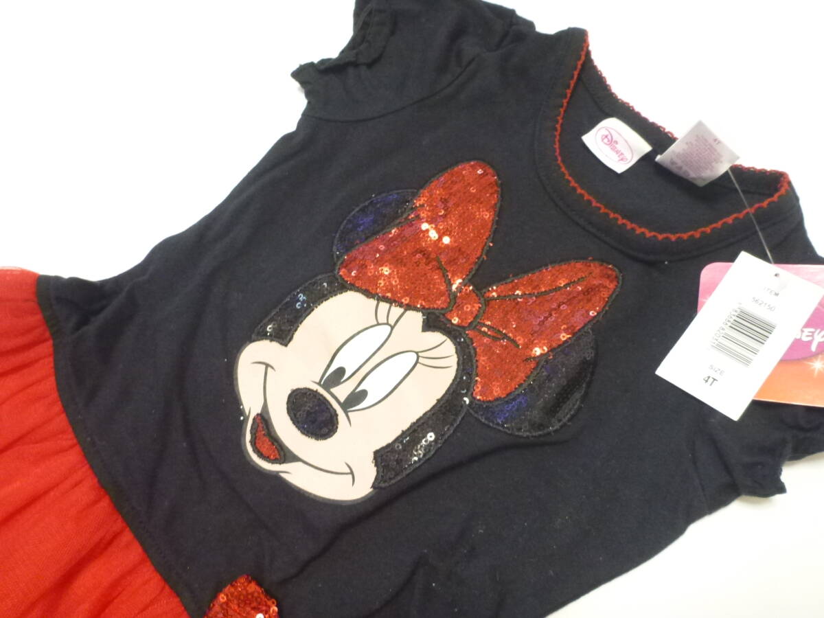 新品 Disney ミニーマウス★ ◆黒×赤　チュール　半袖　ワンピース　ディズニーランド　4　100　110　ミニー_画像2