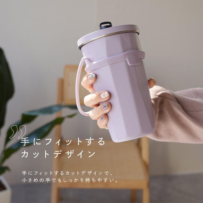 ストロー付きタンブラー ストロー タンブラー こぼれない 蓋付き おしゃれ 水筒 ホルダー付き 真空二重構造 600ml ステンレス 大容量_画像2