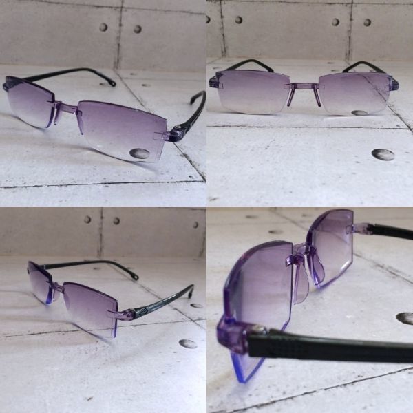 老眼鏡 +2.0 リーディンググラス シニアグラス ブルーライトカット メガネ 眼鏡 リムレス ふちなし 軽量 シンプル おしゃれ 男性 女性 黒_パープルのグラデーションがきれいです