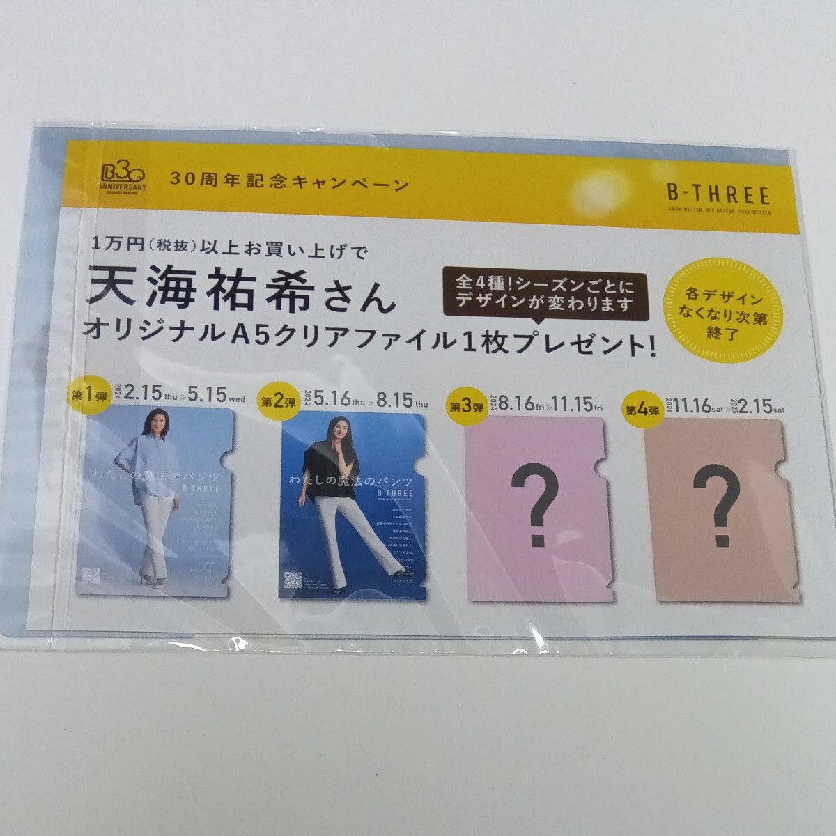 天海祐希 ビースリー  非売品　A5 クリアファイル　新品未開封 天海祐希さん オリジナルA5クリアファイル