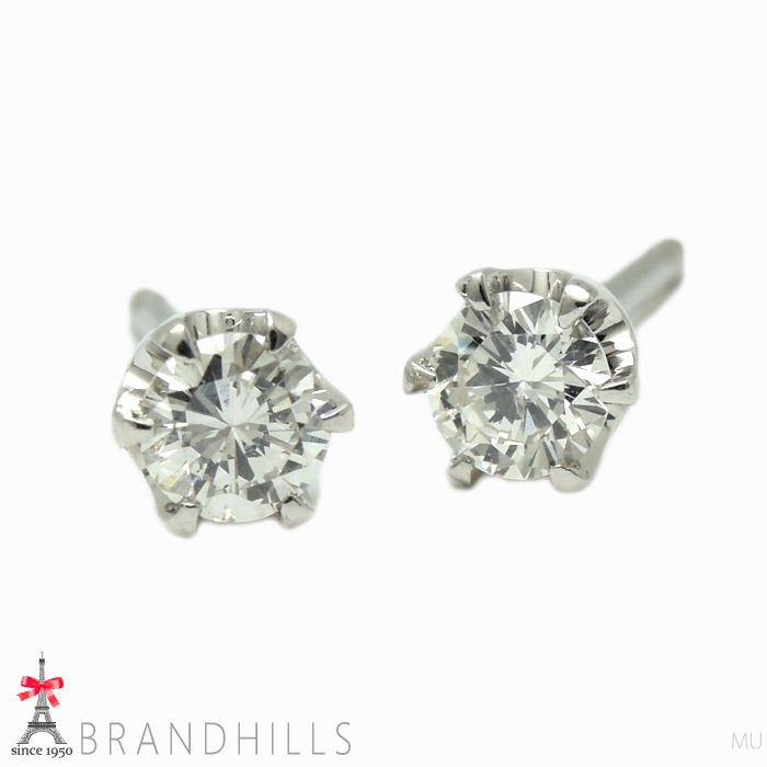 ダイヤモンド 0.16ct＋0.16ct ピアス K18金 WG ホワイトゴールド 0.6g 美品