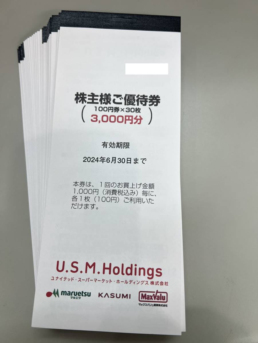 U.S.M HDユナイテッドスーパーマーケット株主様ご優待券100円券30枚セット 　マルエツ カスミまど　数量9_画像1