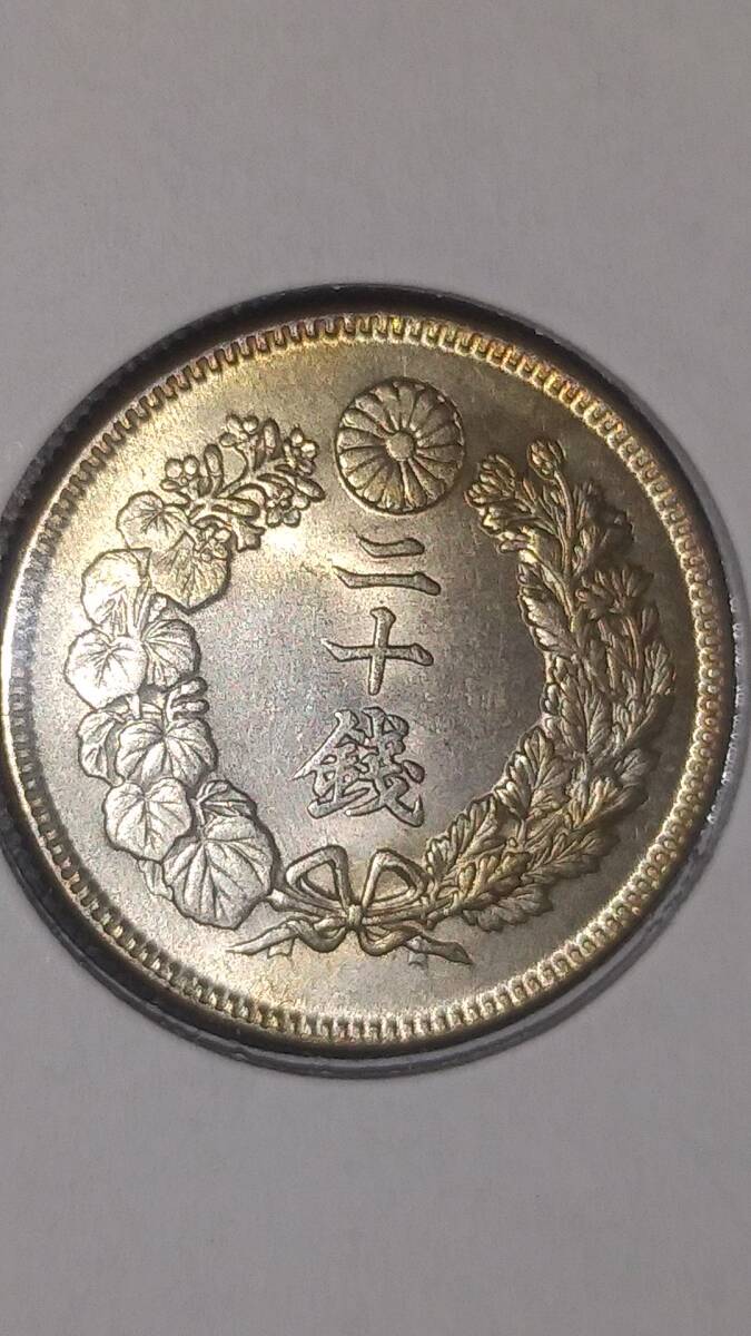 旭日20銭銀貨　明治41年　美品_画像10