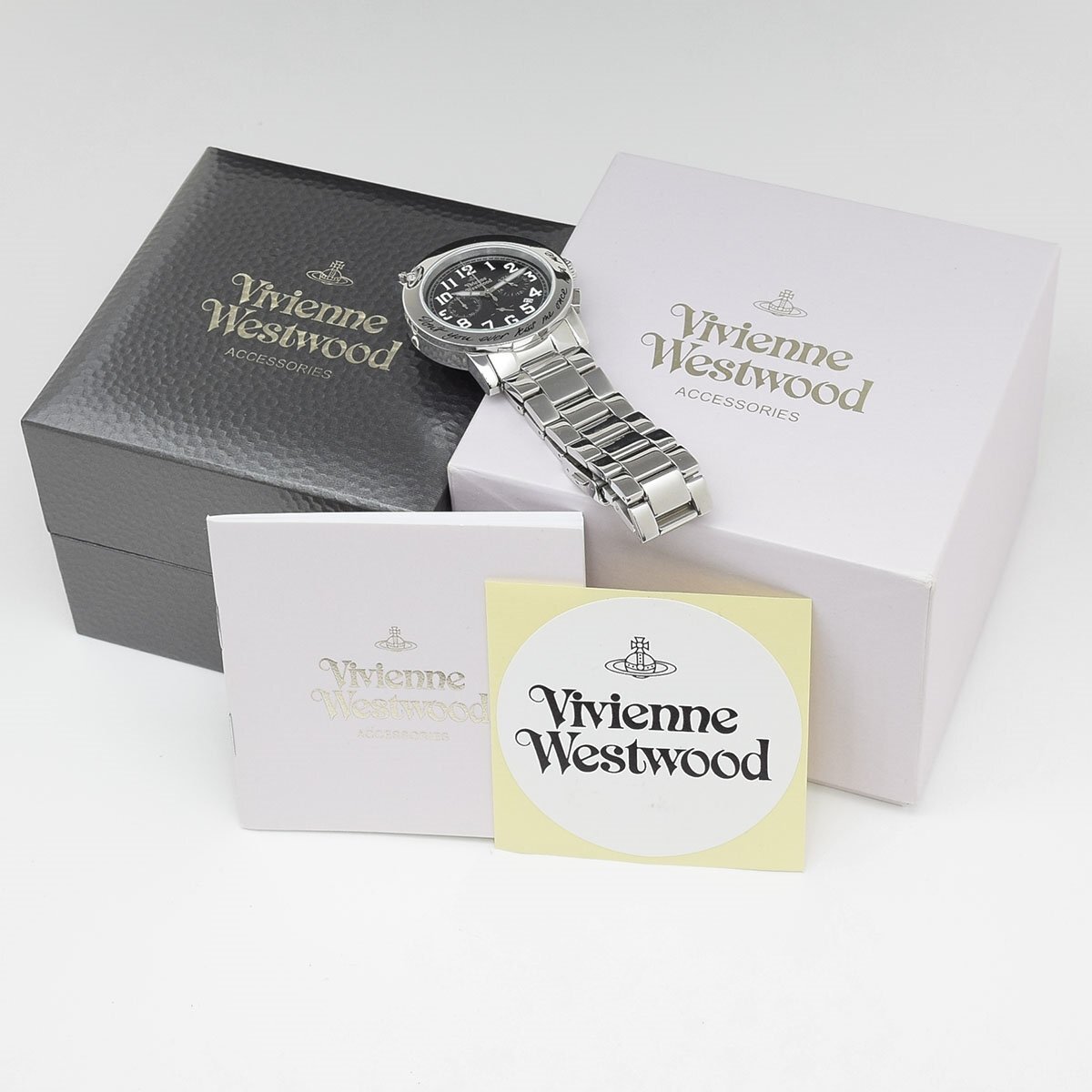 △508736 Vivienne Westwood ヴィヴィアンウエストウッド クロノグラフデイト クォーツ腕時計 KISS ME ONCE VW-2081 42mm シルバー黒文字盤の画像7