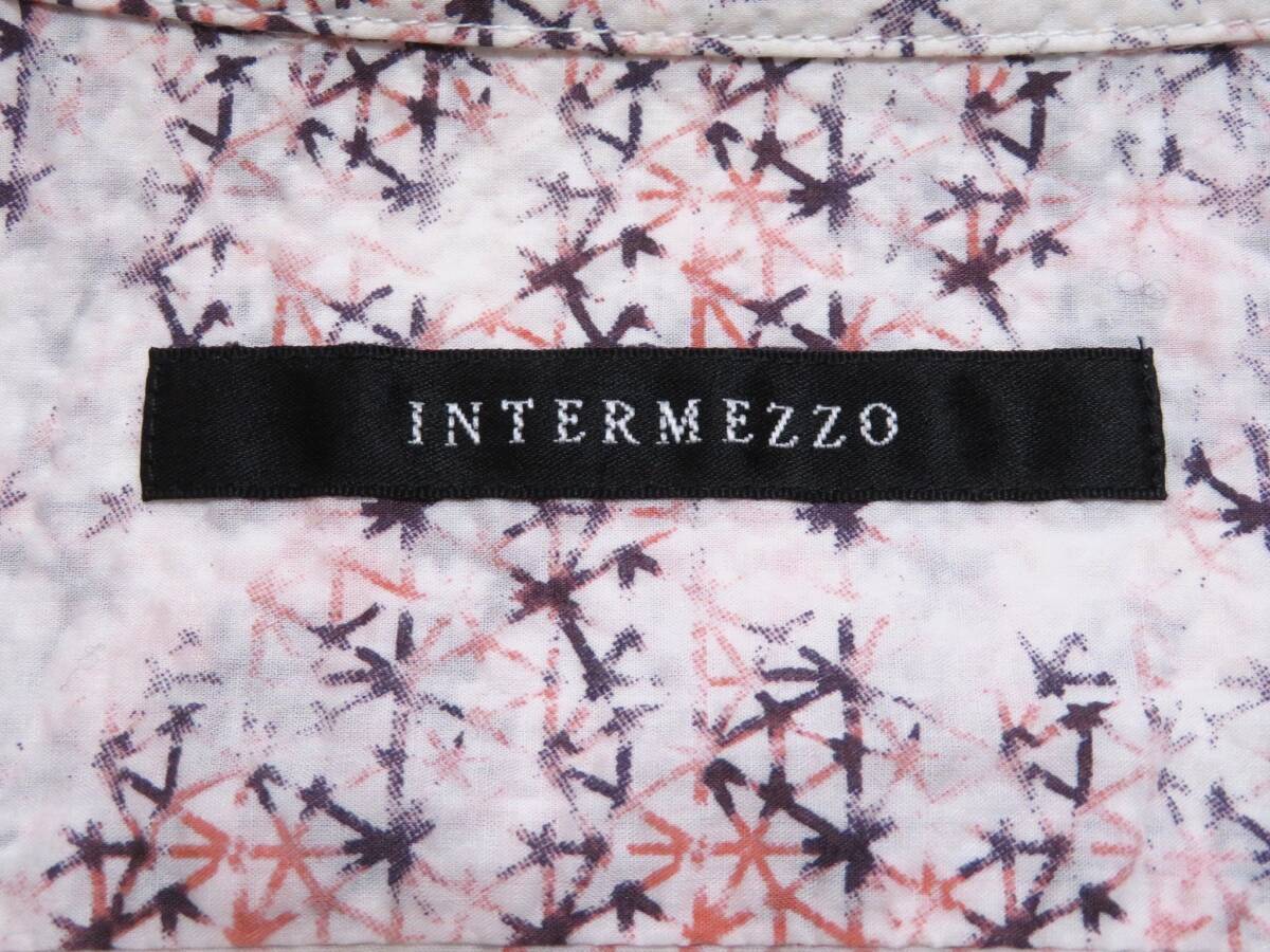 極美品 INTERMEZZO インターメッツォ シアサッカーシャツ お洒落な総柄 カッタウェイカラー 半袖トップス メンズウエア 紳士 XLサイズ 清涼_画像4