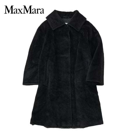 NC218さ@ MaxMara 白タグ 最高級ラインAランク 美品 アルパカ ウール ロングコート サイズ36/S ブラック 黒 7.8_画像1