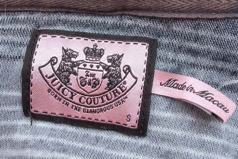 JUICY COUTURE ジューシークチュール パイル ジップパーカー ボーダー ・S グレー×黒 中古_画像5