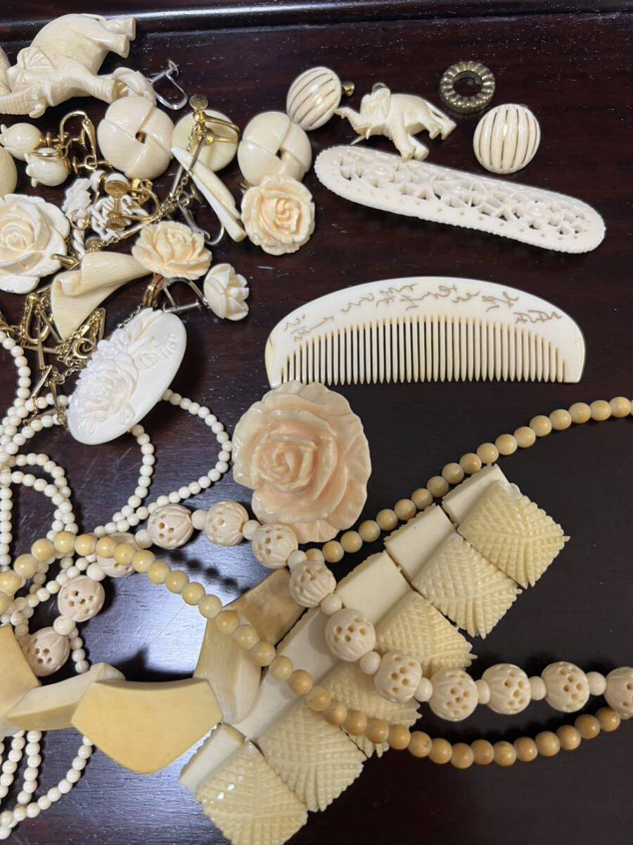  ivory manner Vintage accessory summarize seal stock necklace pendant earrings imite-shon approximately 640g