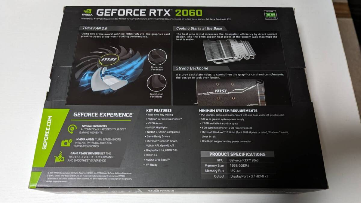 [送料込] MSI GeForce RTX 2060 VENTUS 12G OC [動作確認済]_画像2