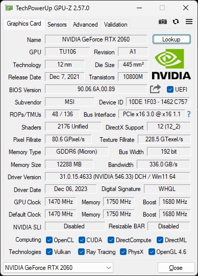 [送料込] MSI GeForce RTX 2060 VENTUS 12G OC [動作確認済]_画像8