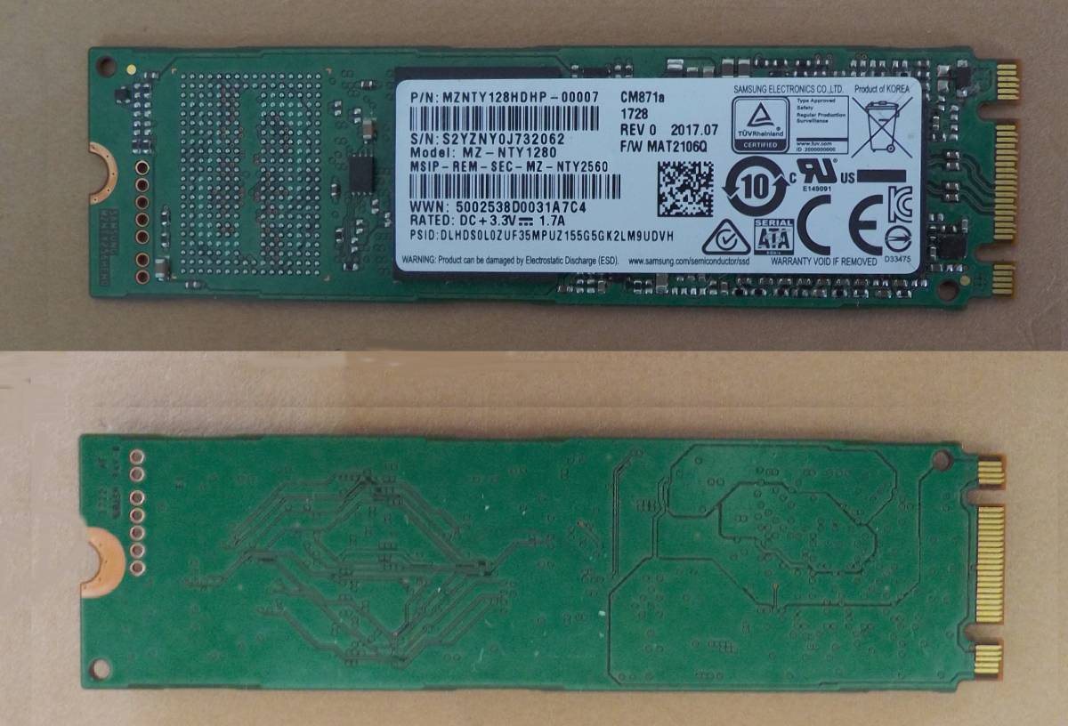 M.2 SSD128GB SAMSUNG ＭZ-NTY1280 SATA ソリッドス テートドライブ 中古 動作確認済みwin11インストール済み　　AA_画像1