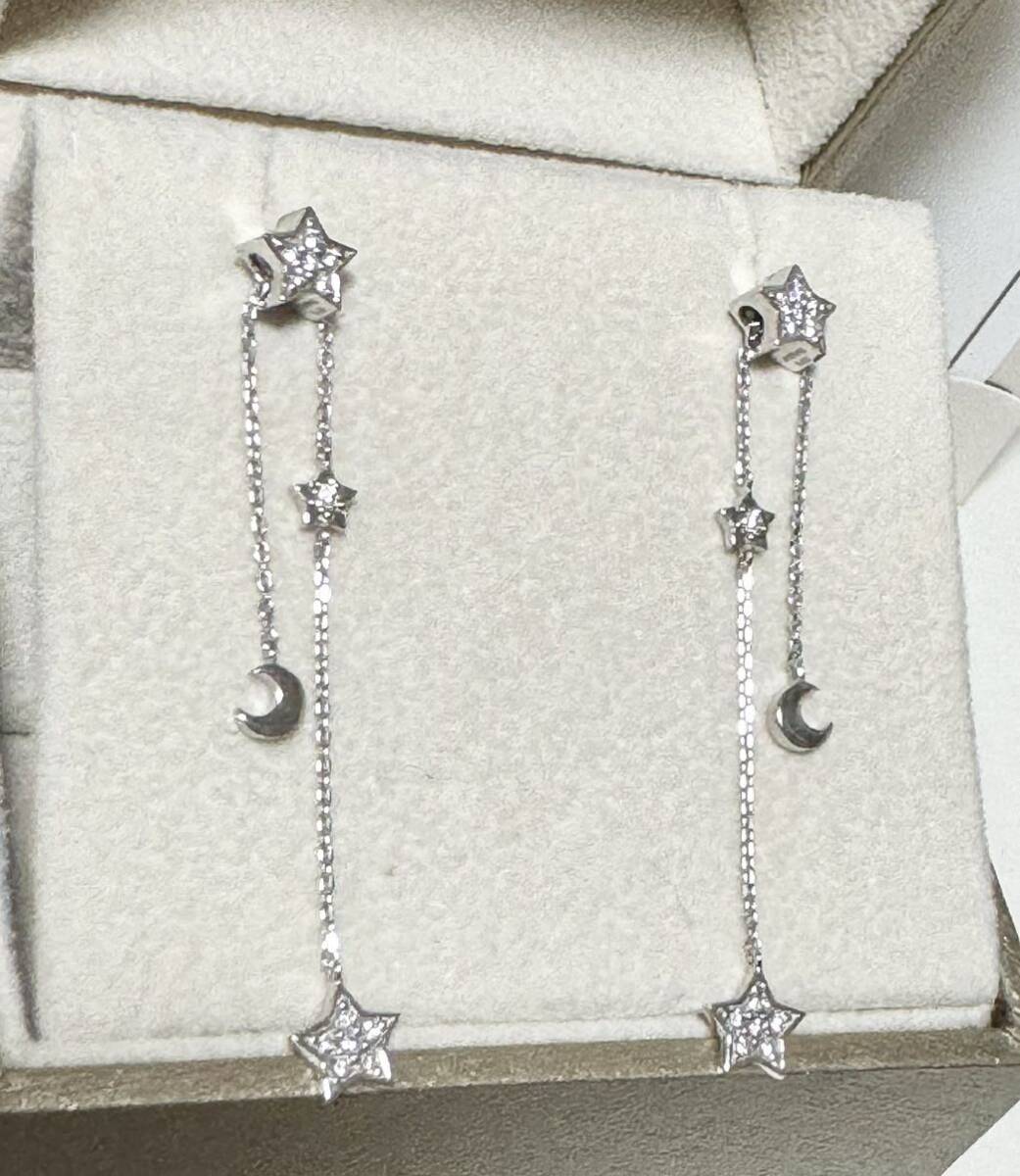  Ponte Vecchio K18WG diamond earrings Star & moon 