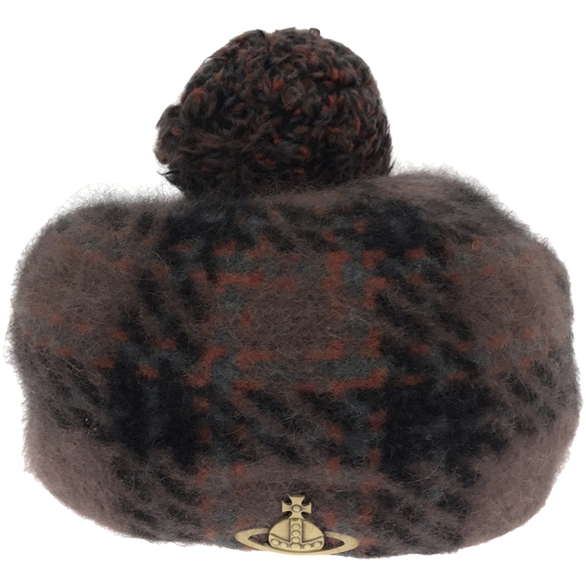 Vivienne Westwood ヴィヴィアンウエストウッド メタルオーブポンポンチェックベレー帽 パープル系 M ITKFQOQ51DCE_画像1