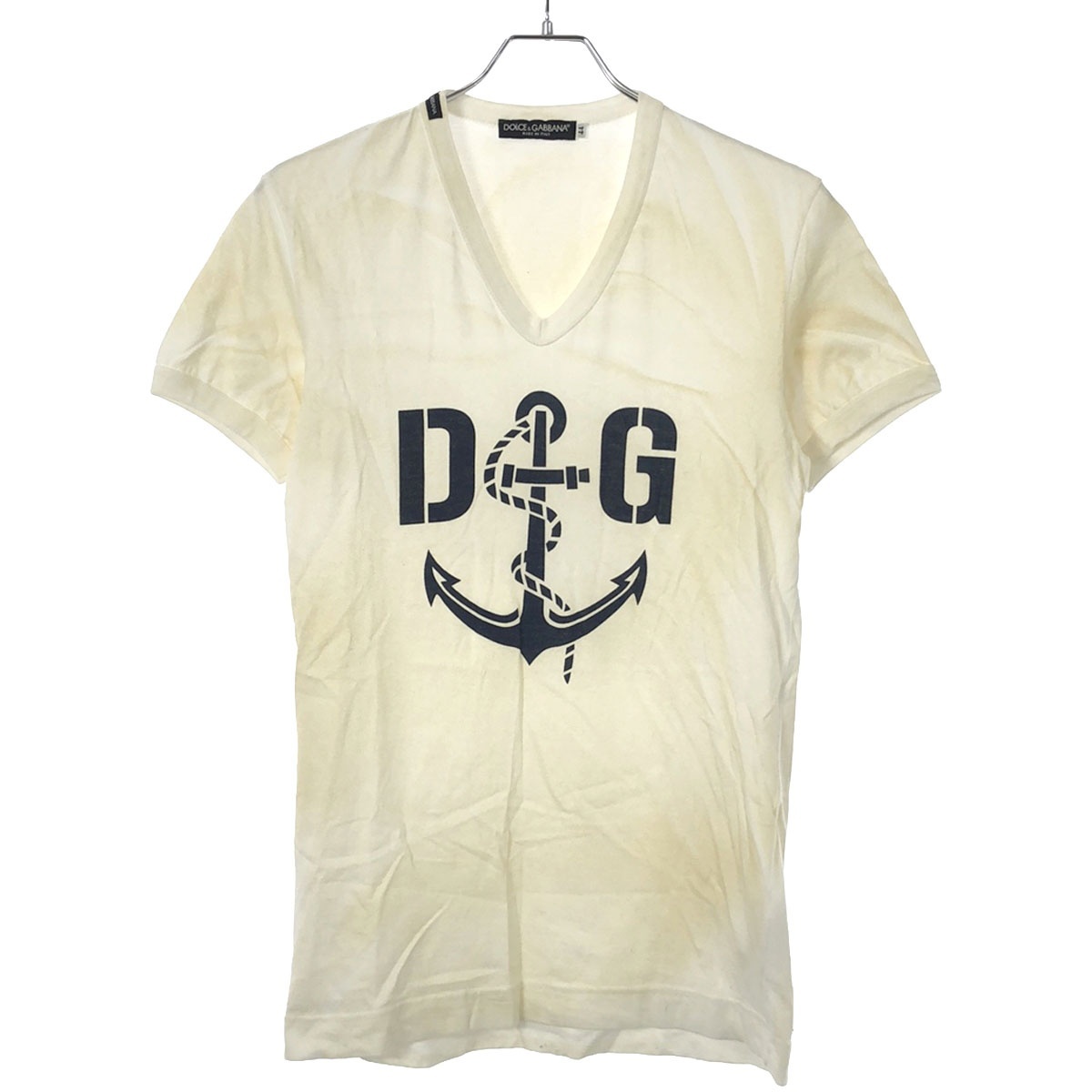 DOLCE&GABBANA ドルチェ＆ガッバーナ DGアンカープリント ヴィンテージVネックTシャツ ホワイト 44 G8229T/G7120 ITZBRI1ID06X_画像1