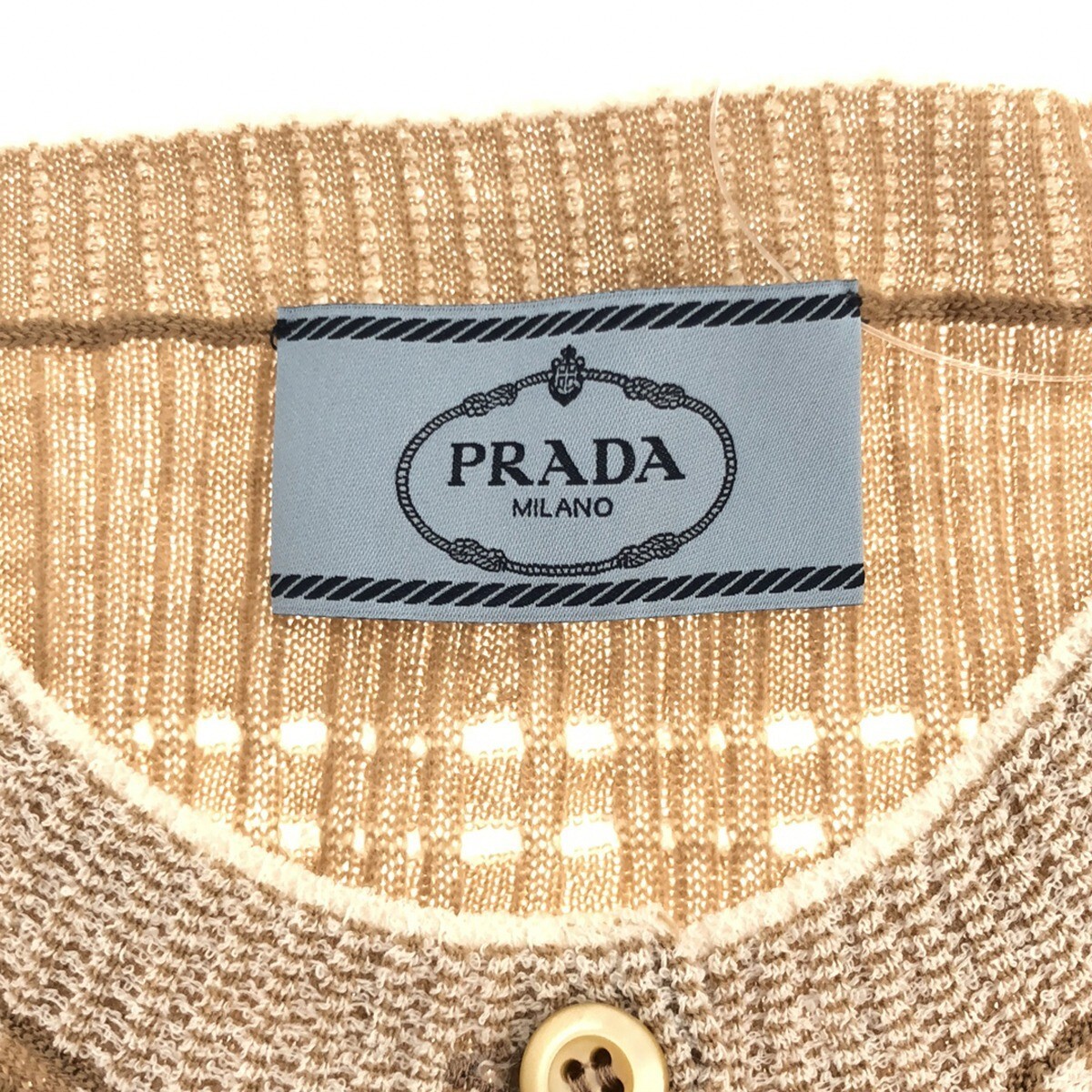 PRADA Prada rib knitted border cardigan beige group 38 ITSXU4D78GBW
