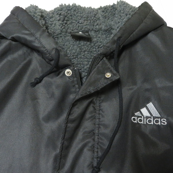 古着 メンズO adidas/アディダス 裏ボア ベンチコート スポーツ 防寒 ジップ ボタン ブラック 330216_画像4