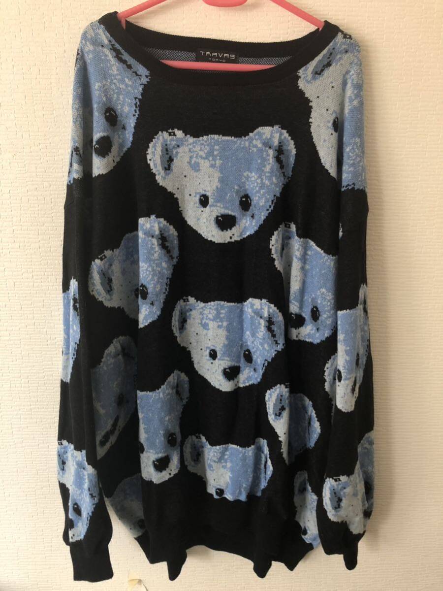 TRAVAS TOKYO 熊 クマ 総柄 ニット セーター ブラック ブルー