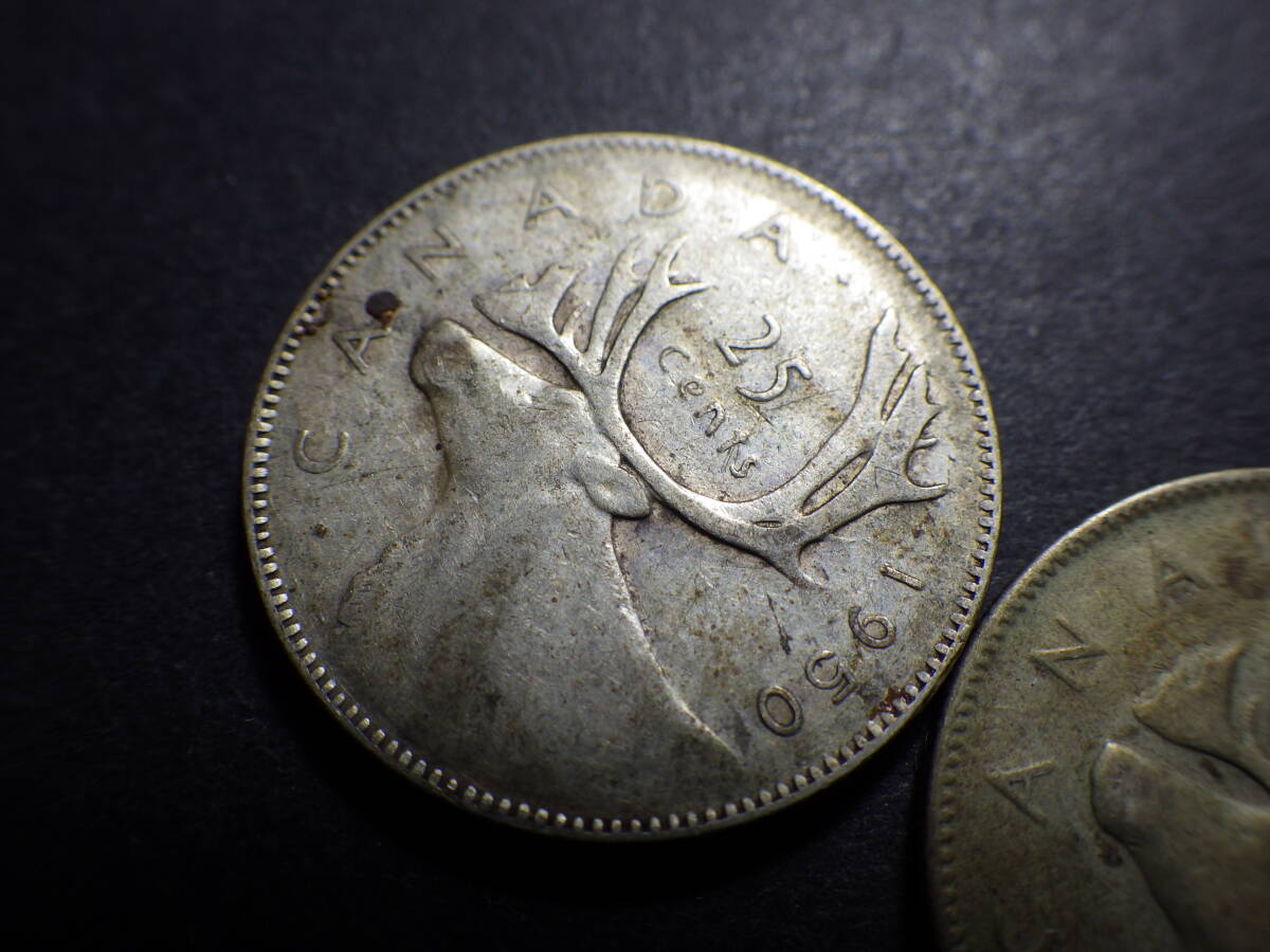 カナダ２５セント銀貨２枚　1947.1950年　約重さ11.46ｇ　コレクター放出品_画像2