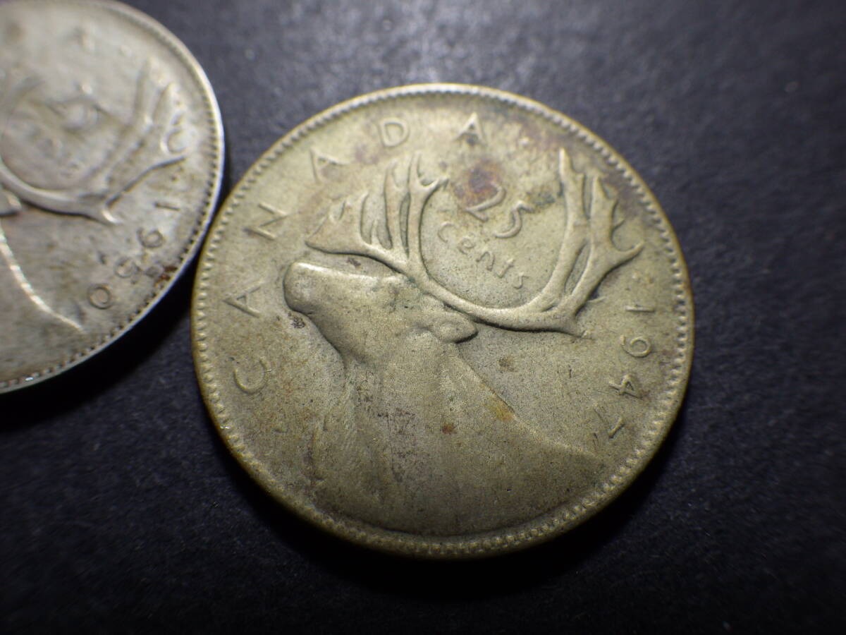 カナダ２５セント銀貨２枚　1947.1950年　約重さ11.46ｇ　コレクター放出品_画像3