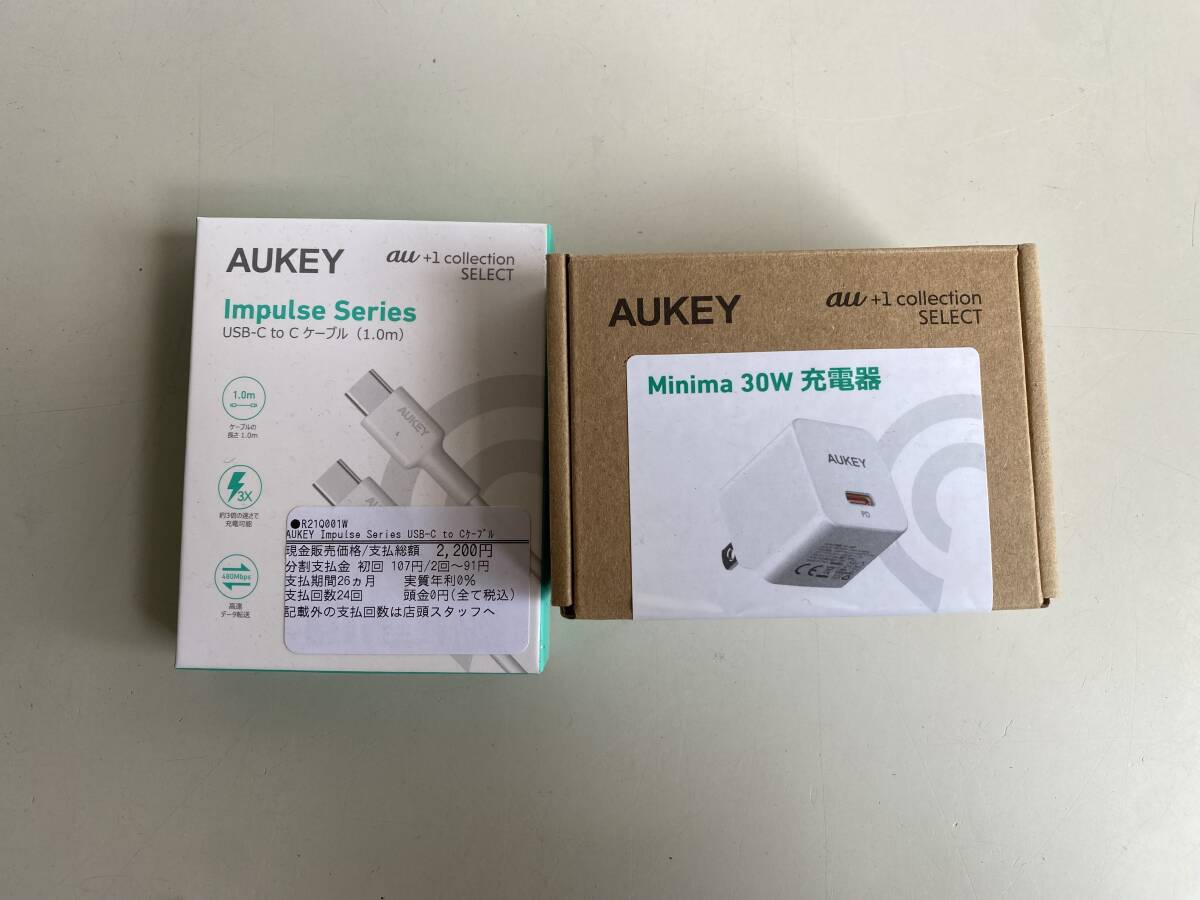 Et113◆AUKEY◆充電器 USB-C to ケーブル 1.0m Minima 30W 充電器au +1 collection SELECT アダプター 新品 未使用_画像1