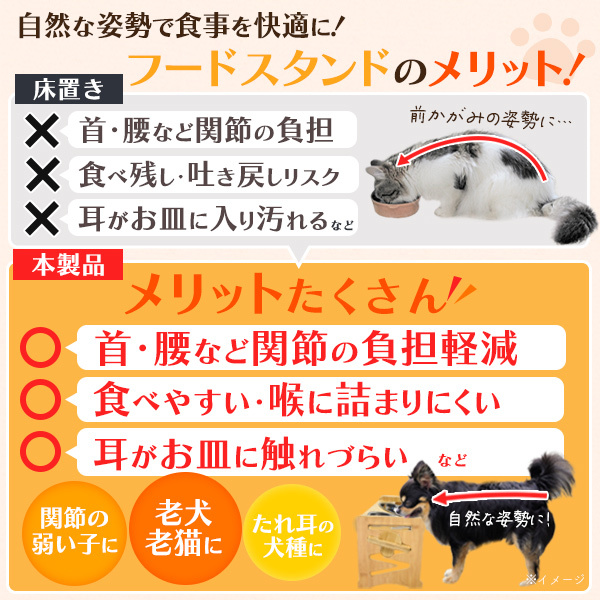 ペット用食器台 フードスタンド フードボウル付 6段階調整 食べやすい エサ入れ 水入れ 小型犬 中型犬 猫 斜め置き 天然素材_画像3