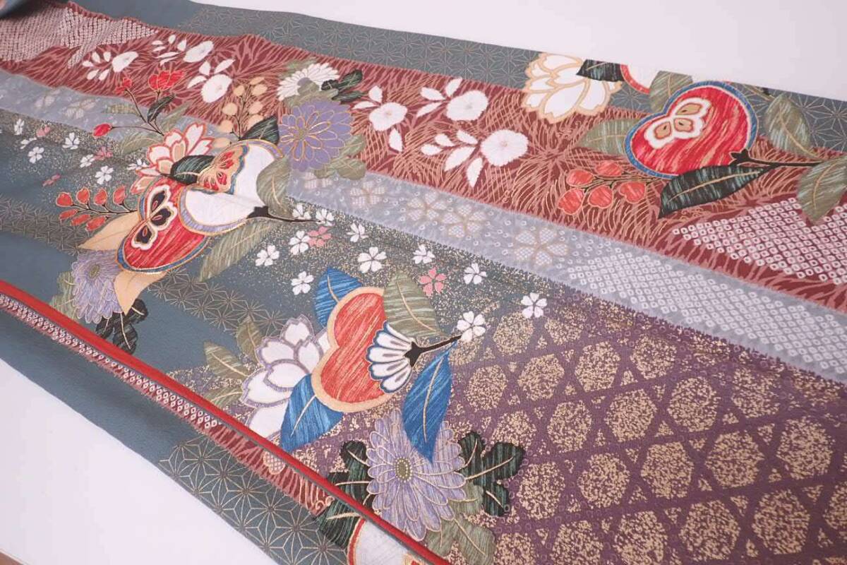 高級振袖 帯 2点セット 豪華 金駒刺繍 橘文 身丈160cm(+7cm) 裄丈65cm 帯 刺繍 鳳凰 菊 長さ419cm 成人式 結婚式 卒業式 衣裳 P03078_画像8