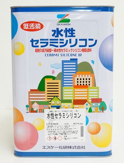 水性弾性セラミシリコン 半艶 16kg 白 淡彩色 エスケー化研 外壁用塗料 Z06_画像1