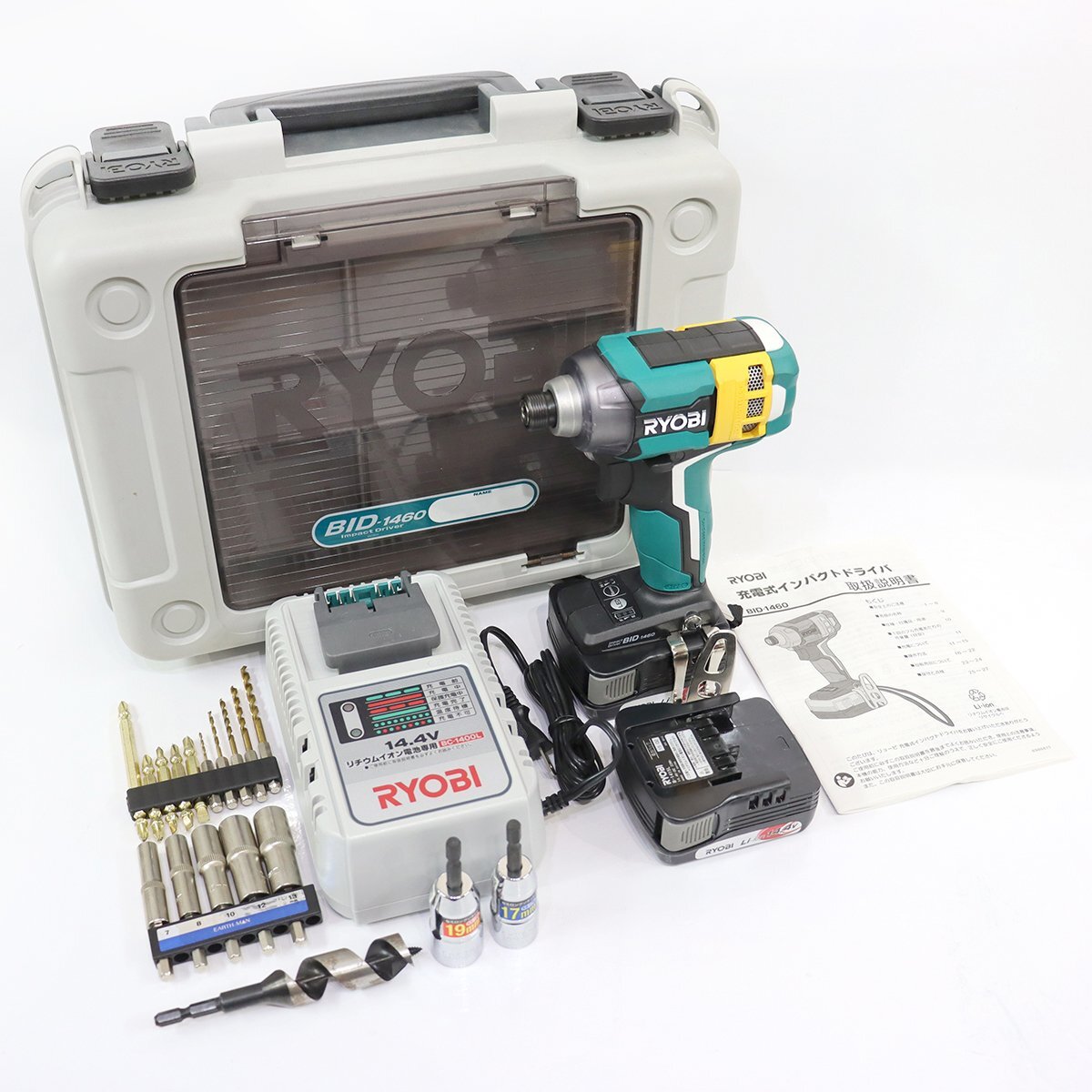 《L09560》RYOBI (リョービ) BID-1460 充電式インパクトドライバー14.4V バッテリー×2 充電器付き 美中古品 動作OK！ ◆_画像1