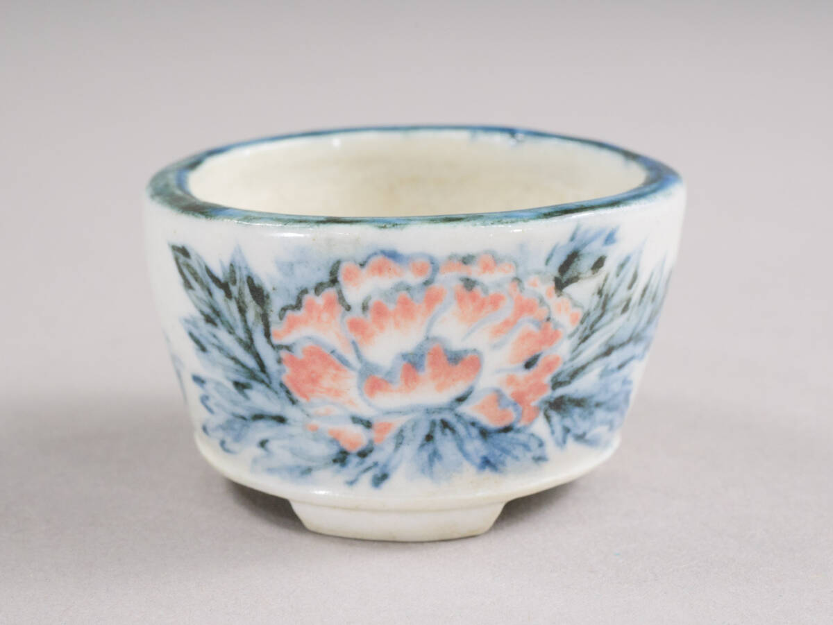 横山木黄 色絵 牡丹図 小品盆栽鉢 幅48.5mm　　(横山瞳横浜逸品会小品鉢小鉢植木鉢ミニ盆栽豆盆栽苔盆栽陶器陶芸)_画像3