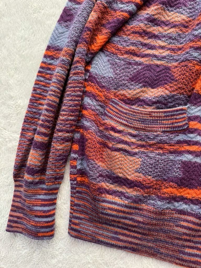MISSONI CASHMERE size50 top class silk cashmere cardigan Italy made silk cashmere sweater men's Missoni orange purple 
